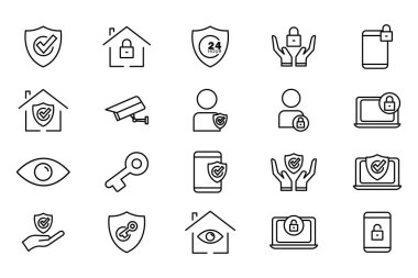 Protect icon set. icon related to security. Outline icon style. Simple vector design editable