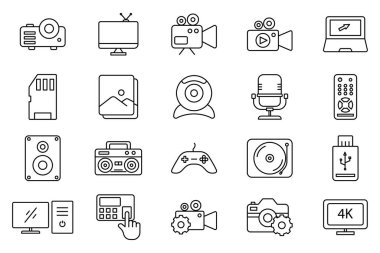 Multimedia set icon illustration. icon related to technology. Outline icon style. Simple vector design editable