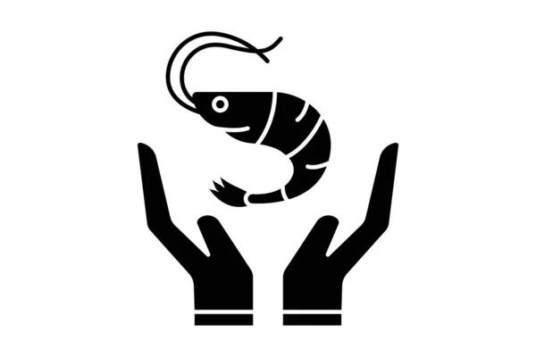 Sichere Shrimp Symbol Illustration Hand Symbol Mit Garnelen Symbol Zusammenhang — Stockvektor