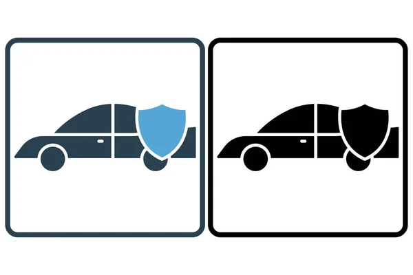 Ilustração Ícone Seguro Automóvel Ícone Carro Com Escudo Ícone Relacionado — Vetor de Stock