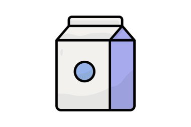 Süt kutusu resimleme. İçki ve kahvaltıyla ilgili bir ikon. İki ton simgesi tarzı, çizgisel renk. Basit vektör tasarımı düzenlenebilir