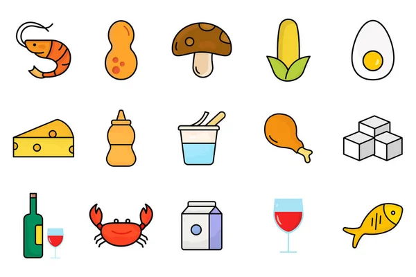 Food Allergen Icon Set Illustration Two Tone Fla Icon Style — Stock Vector