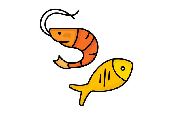 Ilustrasi Ikon Ikan Dan Udang Ikon Yang Berhubungan Dengan Makanan - Stok Vektor