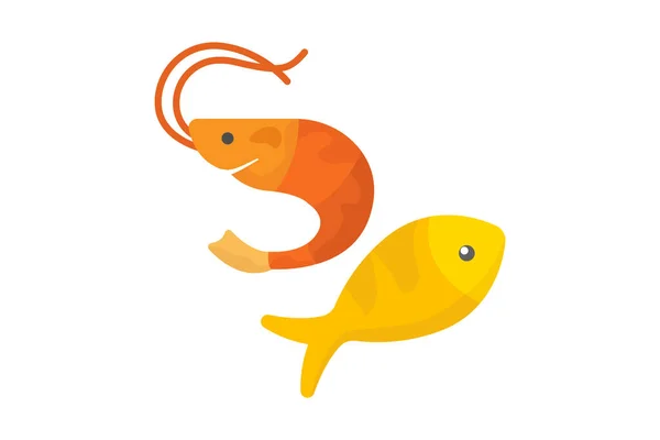 Ilustrasi Ikon Ikan Dan Udang Ikon Yang Berhubungan Dengan Makanan - Stok Vektor