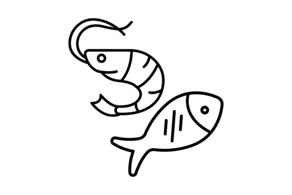 Symbolbild Für Fisch Und Garnelen Symbol Zusammenhang Mit Meeresfrüchten Umriss — Stockvektor