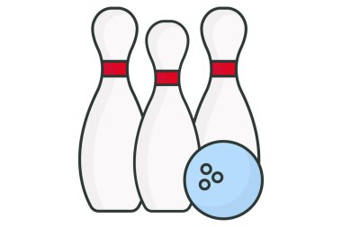 Bowling ikonu çizimi. Sporla ilgili bir ikon. Düz çizgi simgesi tarzı, çizgisel renk. Basit vektör tasarımı düzenlenebilir