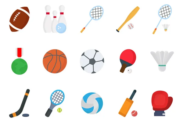 Illustration Icône Set Sport Style Icône Plate Football Basket Ball — Image vectorielle