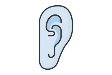 Kulak simgesi illüstrasyonu. İnsan organıyla ilgili bir ikon. Düz çizgi simgesi tarzı, çizgisel renk. Basit vektör tasarımı düzenlenebilir