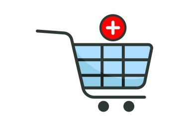 İkonun resmedilmesi el arabasına eklenir. Alışverişle ilgili ikon. Düz çizgi simgesi tarzı, çizgisel renk. Basit vektör tasarımı düzenlenebilir