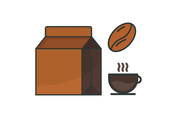 咖啡袋图标与咖啡杯和咖啡豆 与咖啡元素有关的图标 唇彩图标风格 线条平整 可编辑的简单向量设计 — 图库矢量图片