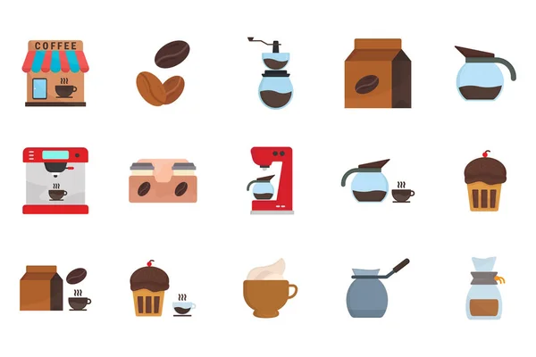Coffee Element Set Icon Illustration Flat Icon Style Coffee Machine — Stock Vector