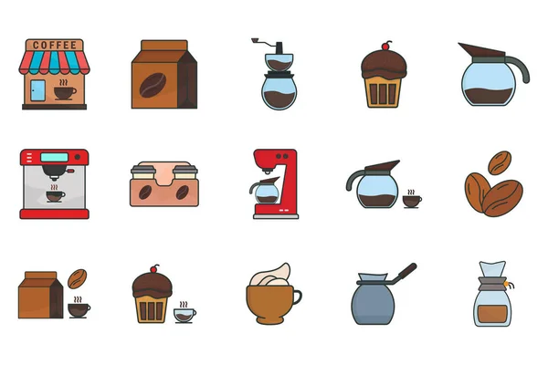 Coffee Element Set Icon Illustration Lineal Color Icon Style Flat — Stock Vector