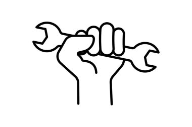 Servis simgesi illüstrasyonu. El ele tutuşan anahtar. Endüstriyle ilgili bir ikon. Satır simgesi tarzı. Basit vektör tasarımı düzenlenebilir