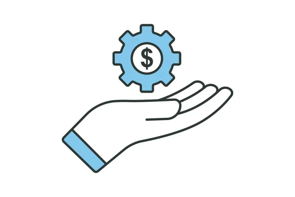 Иконка Финансовых Услуг Значок Руки Долларом Снаряжением Значок Связанный Промышленностью — стоковый вектор