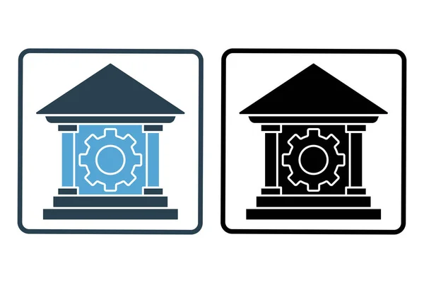 Иконка Финансовых Услуг Здание Иконы Гирями Значок Связанный Промышленностью Стиль — стоковый вектор