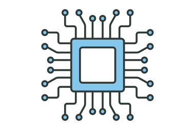 Elektronik çip simgesi çizimi. Endüstri ve teknoloji ile ilgili bir ikon. İki ton ikonu tarzı. Basit vektör tasarımı düzenlenebilir