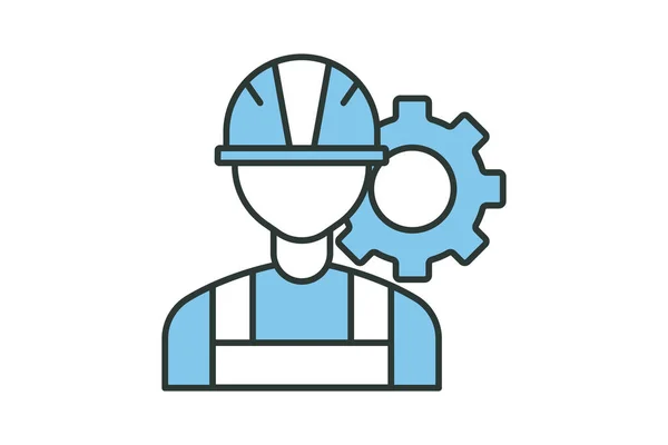 Иллюстрация Значка Рабочего Иконы Связанные Промышленностью Промышленностью Производством Двухтональный Стиль — стоковый вектор