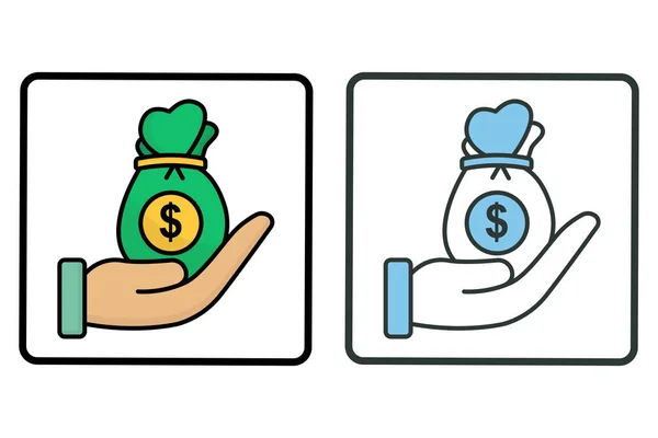 Ilustração Ícone Doação Mão Com Saco Dinheiro Ícone Relacionado Com — Vetor de Stock