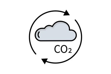 Karbondioksit ikonu çizimi. Küresel ısınmayla ilgili bir ikon, CO2. Düz çizgi simgesi tarzı, çizgisel renk. Basit vektör tasarımı düzenlenebilir