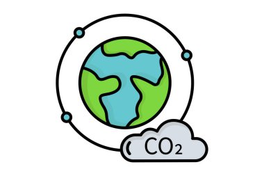 Atmosfer kirliliği ikonu çizimi. Küresel ısınmayla ilgili bir ikon, CO2. Düz çizgi simgesi tarzı, çizgisel renk. Basit vektör tasarımı düzenlenebilir