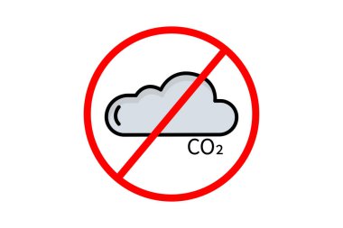 Karbondioksit yasaklanmıştır. Çemberin içinde bulut işareti var. Küresel ısınmayla ilgili ikon, iklim değişikliğini durdurmak, CO2. Düz çizgi simgesi tarzı, çizgisel renk. Basit vektör tasarımı düzenlenebilir