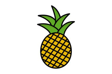 Ananas ikonu çizimi. Meyvelerle ilgili bir ikon. Çizgisel renk simgesi tarzı, düz çizgi. Basit vektör tasarımı düzenlenebilir