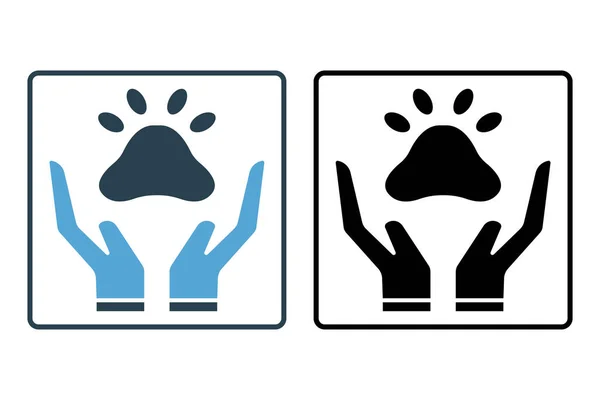 Paw Print Pet Care Icon Solider Ikonenstil Symbol Zusammenhang Mit — Stockvektor