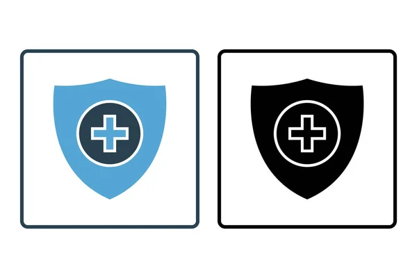 Ikone Der Krankenversicherung Sicherheitsvektorsymbol Schutz Schild Sicherheitssystem Medizinisches Schild Solides — Stockvektor