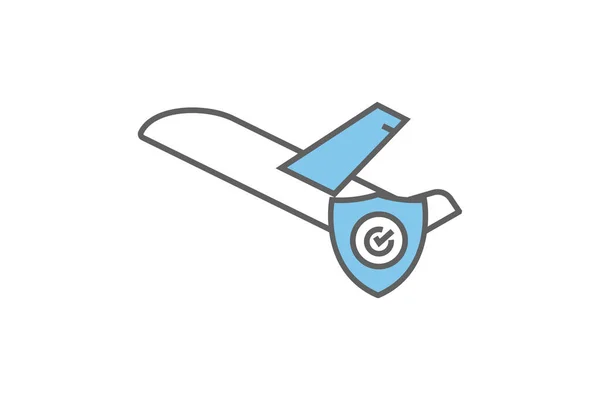 Ikona Cestovního Pojištění Ochrana Cestování Letadlem Dvoubarevný Design Ikon Jednoduchý — Stockový vektor