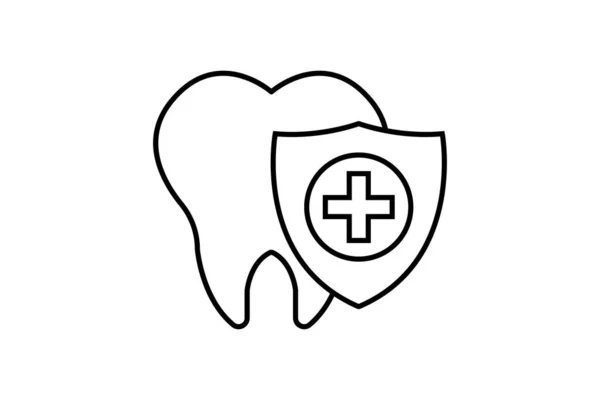 Zahnpflege Ikone Gesunde Zähne Und Schild Versicherungssymbol Linien Icon Stil — Stockvektor