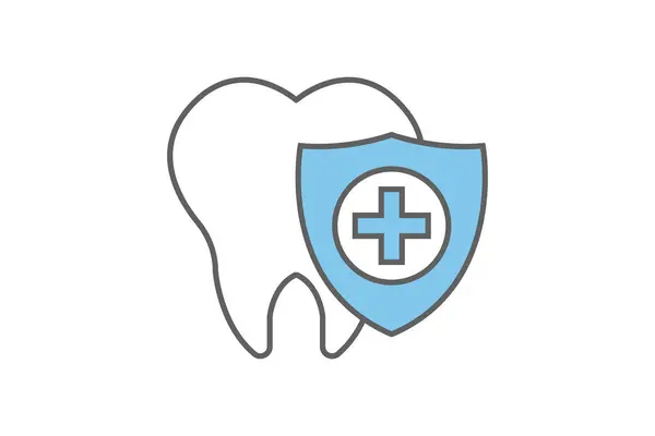 Zahnpflege Ikone Gesunde Zähne Und Schild Versicherungssymbol Zwei Ton Ikone — Stockvektor