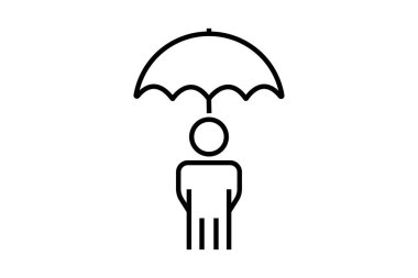 İnsanlar şemsiye altında. Sigorta sembolü, koruma, güvenlik. Satır simgesi tasarımı. Basit vektör tasarımı düzenlenebilir