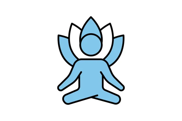 Yoga Icône Remise Forme Méditation Personnes Avec Lotus Icône Liée — Image vectorielle