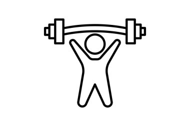 Halter ikonu. Adam halteri kaldırıyor. Fitness ile ilgili bir ikon, sağlıklı yaşam. Satır simgesi tasarımı. Basit vektör tasarımı düzenlenebilir