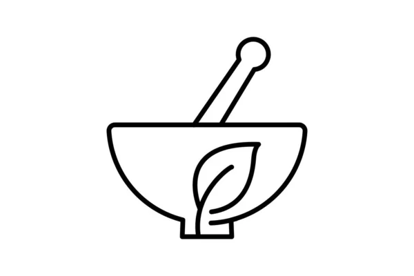 草药图标 放在碗里的叶子 与健康的生活 传统医学有关的图标 线条图标风格的设计 可编辑的简单向量设计 — 图库矢量图片