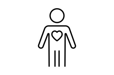 Kişisel bakım motivasyon ikonu. Heart In Man. Sağlıklı yaşam, yoga, meditasyon, rahatlama ikonu. Satır simgesi tasarımı. Basit vektör tasarımı düzenlenebilir