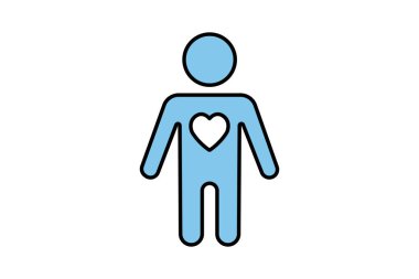 Kişisel bakım motivasyon ikonu. Heart In Man. Sağlıklı yaşam, yoga, meditasyon, rahatlama ikonu. İki ton simgesi tasarımı. Basit vektör tasarımı düzenlenebilir