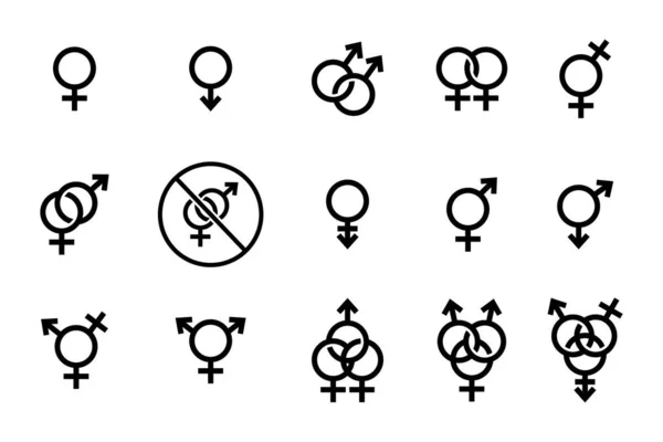 Simboli Genere Simboli Maschili Femminili Transgender Contorno Icona Stile Design — Vettoriale Stock