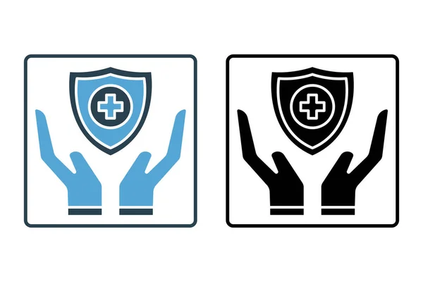 Escudo Médico Mano Icono Relacionado Con Atención Médica Diseño Estilo — Archivo Imágenes Vectoriales