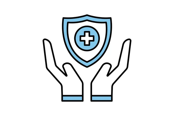 Escudo Médico Mano Icono Relacionado Con Atención Médica Diseño Estilo — Archivo Imágenes Vectoriales