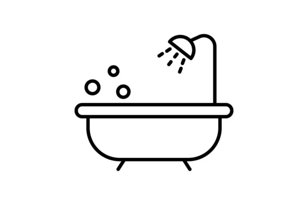 Badewannen Symbol Mit Dusche Symbol Zusammenhang Mit Bad Linien Icon — Stockvektor