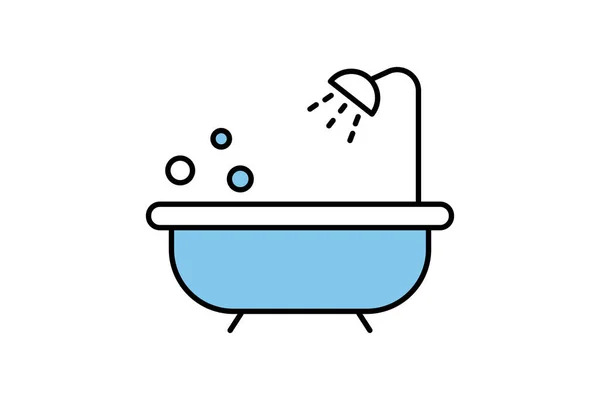 Значок Ванни Душем Значок Пов Язаний Туалетом Дизайн Стилю Двох — стоковий вектор