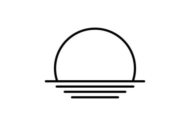 Gün batımı ya da gün doğumu ikonu. Güneş, sahil. Satır simgesi tasarımı. Basit vektör tasarımı düzenlenebilir