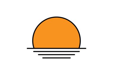 Gün batımı ya da gün doğumu ikonu. Güneş, sahil. Düz çizgi simgesi tasarımı. Basit vektör tasarımı düzenlenebilir