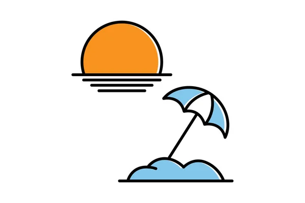 Güneş Plajı Şemsiye Ikonu Yazla Plajla Günbatımıyla Gündoğumuyla Ilgili Bir — Stok Vektör
