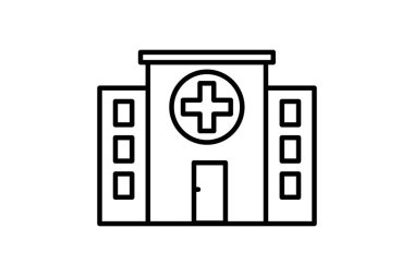 Hastane binası ikonu. Satır simgesi tarzı. Basit vektör tasarımı düzenlenebilir