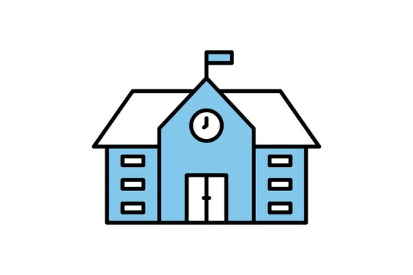 Икона Школьного Здания Стиль Значка Плоской Линии Простой Векторный Дизайн — стоковый вектор