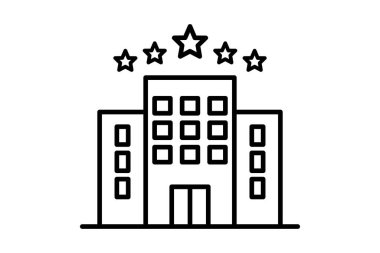 Otel ikonu. Binayla ilgili ikon. Satır simgesi tasarımı. Basit vektör tasarımı düzenlenebilir