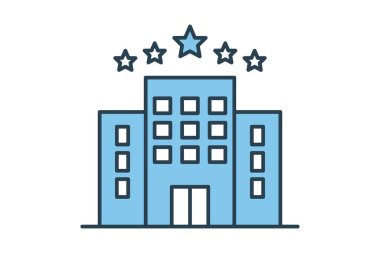 Otel ikonu. Binayla ilgili ikon. Düz çizgi simgesi tasarımı. Basit vektör tasarımı düzenlenebilir