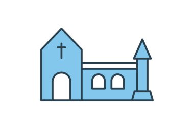 Kilise binası ikonu. Manastır, din ve bina ikonu. Düz çizgi simgesi tasarımı. Basit vektör tasarımı düzenlenebilir